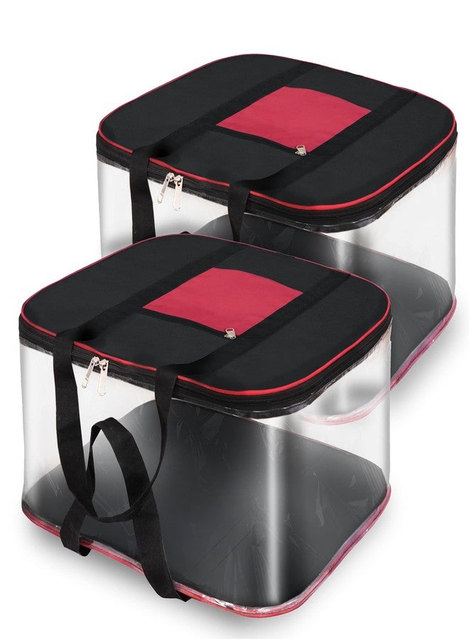 NISUN 2 Pack Moisture Proof Big Nylon Transparent Underbed Storage Bag/Stationery Paper/Blankets/Clothes Storage Bag (BlackRed, 57x47x26 cm), Rectangular - Image 1